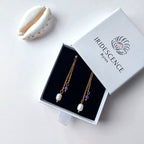 Boucles d'oreilles pendantes en acier inoxydable, perles d'eau douce et améthyste dans son packaging
