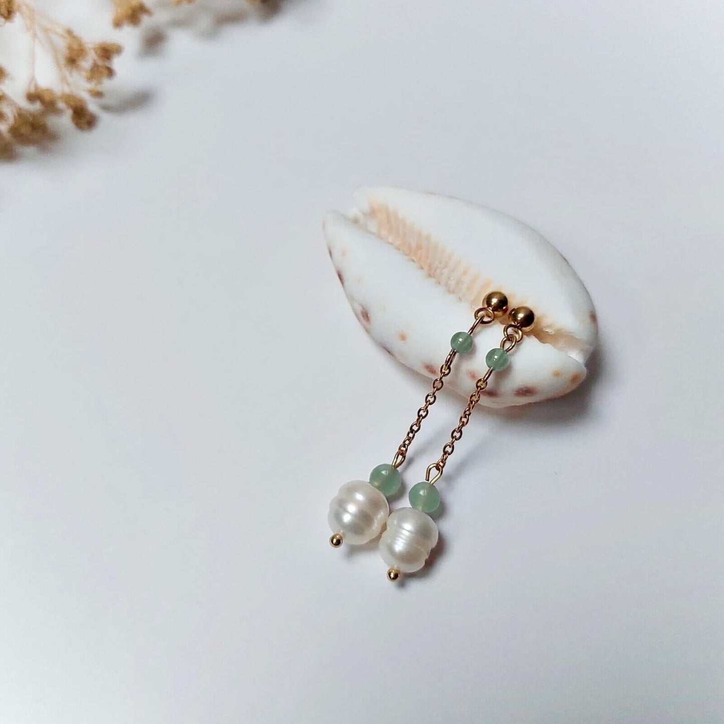 Paire de boucles d'oreilles pendantes en acier inoxydable, perles d'eau douce et aventurine verte