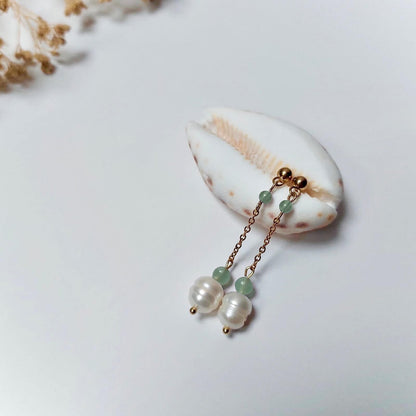 Paire de boucles d'oreilles pendantes en acier inoxydable, perles d'eau douce et aventurine verte