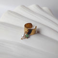 Bague en acier inoxydable à breloques d'aventurine verte et de perle d'eau douce.
